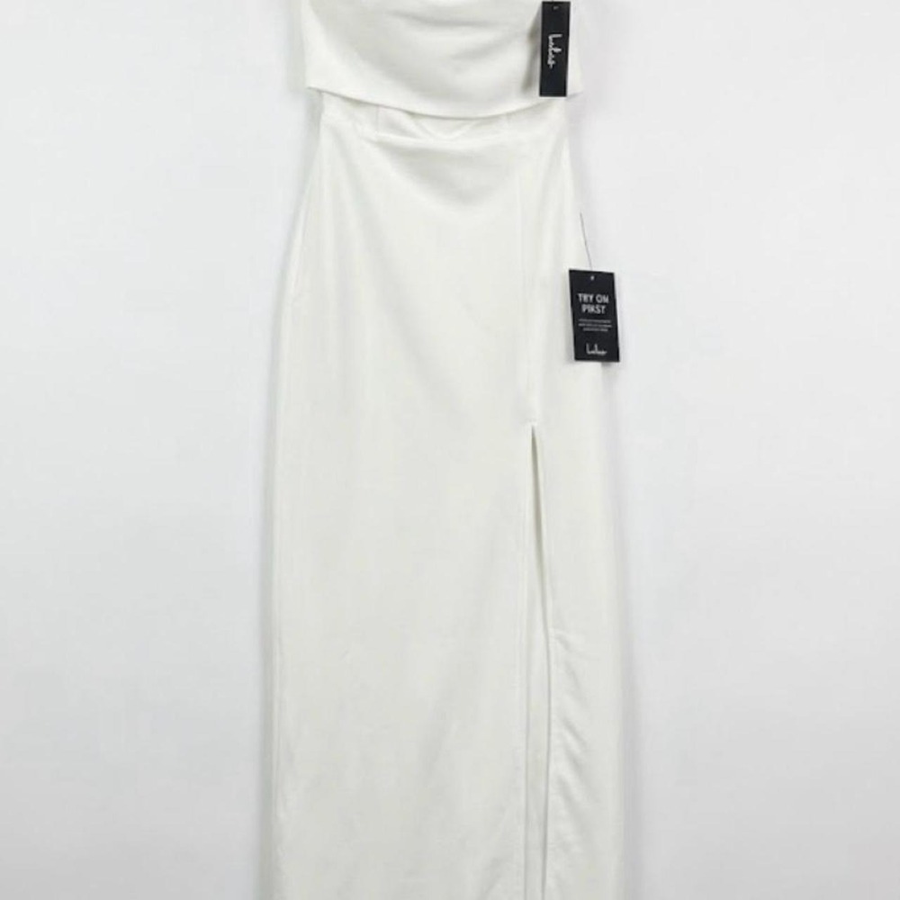 Lulus White Strapless Maxi Dress with High Slit NWT Size XS